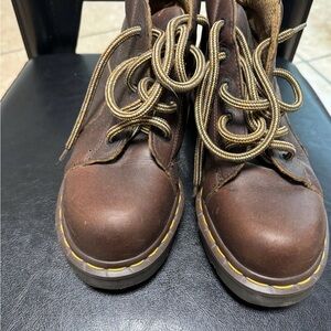 Dr. Martens Dark Brown Boots with Yellow Stitching
